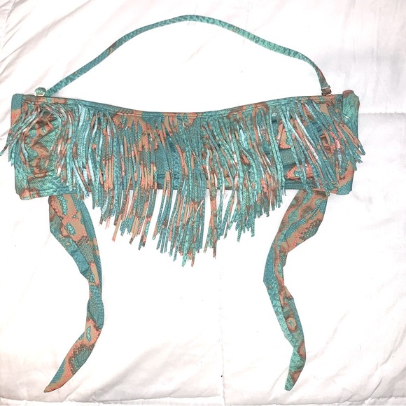 Despite Fringe Bikini Top in Turquoise and Tan - Picture 4 of 6